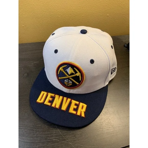 New Era Denver Nuggets Hat 59FIFTY Fitted 7 3/4 White Pickaxe Logo NBA Spell out - Picture 1 of 6